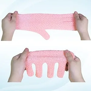 Evridwear Exfoliating Gloves for Shower, 100% Nylon Thick Soft Medium Heavy Bathing Gloves Dead Skin Remover Body Scrubber Smooth Skin with Hang Loop, 1 Pair Heavy Hot Pink 1 Pair of Heavy - elastic