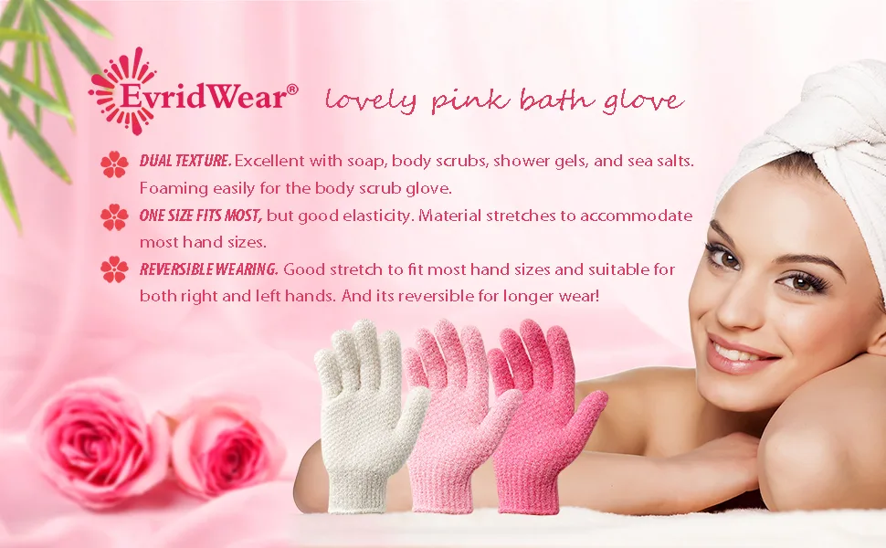 Evridwear Exfoliating Gloves for Shower, 100% Nylon Thick Soft Medium Heavy Bathing Gloves Dead Skin Remover Body Scrubber Smooth Skin with Hang Loop, 1 Pair Heavy Hot Pink 1 Pair of Heavy - product information 9