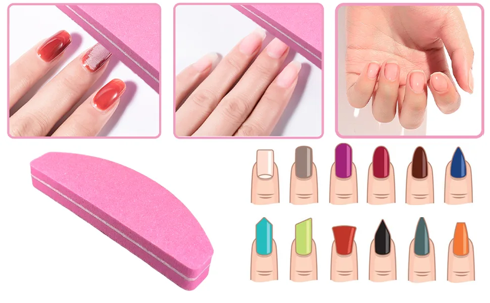 20 PCs Nail Buffers, Double Sided Nail Files Buffer Blocks 100/180 Grit Portable Washable Sanding Buffing File Arc Shape (Pink) - DIY the Nail Arts You Prefer