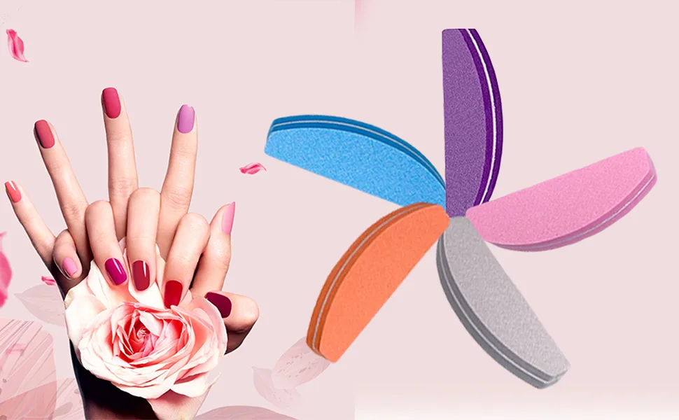20 PCs Nail Buffers, Double Sided Nail Files Buffer Blocks 100/180 Grit Portable Washable Sanding Buffing File Arc Shape (Pink) - Nail buffers with five colors
