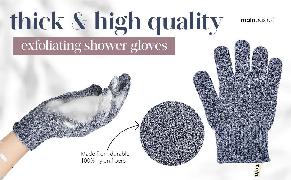 MainBasics Exfoliating Bath Shower Gloves  Body Scrub Exfoliator Glove - Deep Exfoliation (1 Pair Heavy Glove) - MainBasics Heavy Exfoliating Bath Gloves EBC