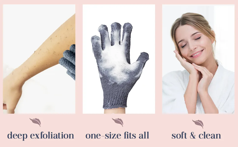 MainBasics Exfoliating Bath Shower Gloves  Body Scrub Exfoliator Glove - Deep Exfoliation (1 Pair Heavy Glove) - MainBasics Heavy Exfoliating Bath Gloves EBC