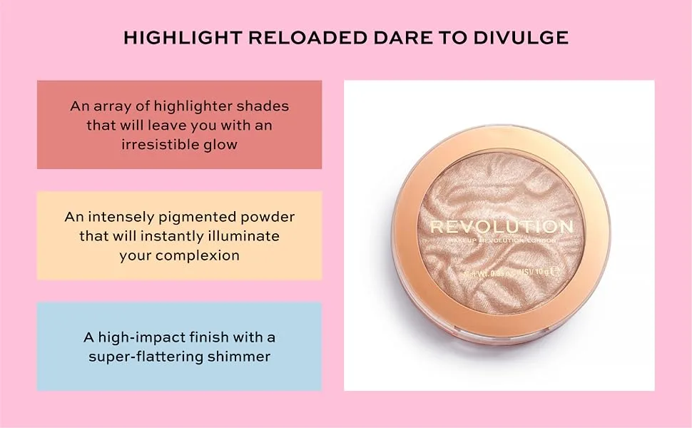 Makeup Revolution Highlight Reloaded, Pigment Rich & Silky Formula, Cruelty-Free & Vegan, Dare to Divulge, 0.35 Oz - Highlight Reloaded Dare to Divulge
