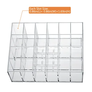 MOSIKER Lipstick Holder,Small Plastic Clear Acrylic Organizer for Lip Gloss,Cosmetic Storage with 24 Spaces - Each Slot Size
