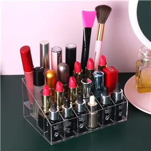 MOSIKER Lipstick Holder,Small Plastic Clear Acrylic Organizer for Lip Gloss,Cosmetic Storage with 24 Spaces - product information 17