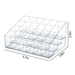 MOSIKER Lipstick Holder,Small Plastic Clear Acrylic Organizer for Lip Gloss,Cosmetic Storage with 24 Spaces - Size