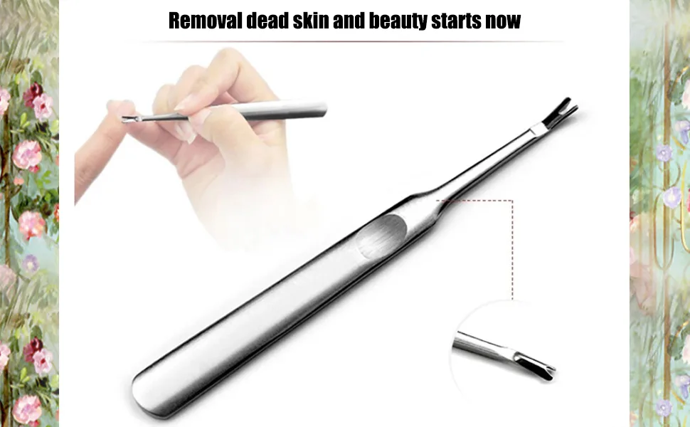 Stainless Steel Cuticle Pusher Trimmer Remover Metal Cuticle Pusher Remover Dead Skin Fork Manicure Pedicure Salon Trimmer Scissors Practical Nail Art Manicure Tool (Silver) - product information 3