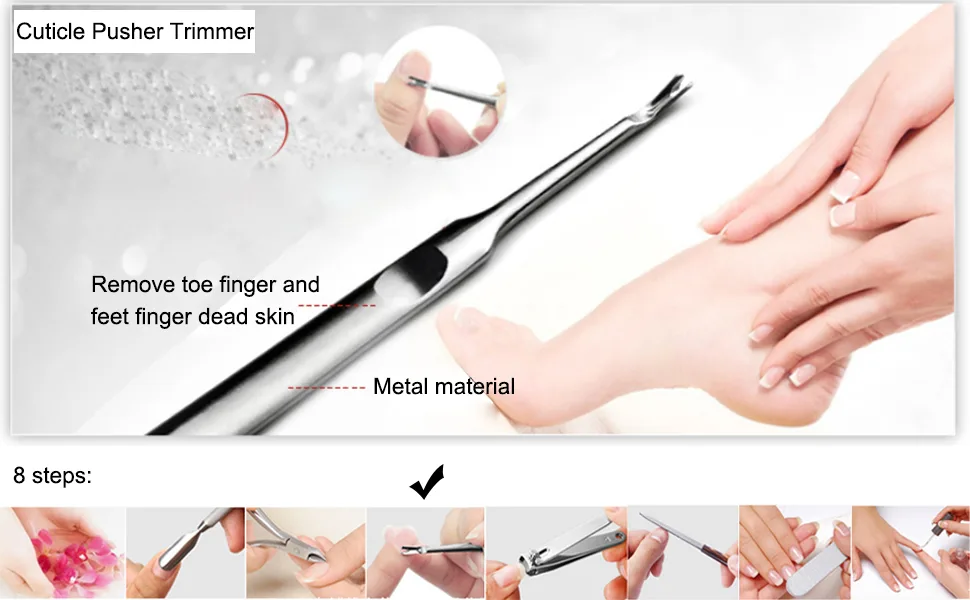 Stainless Steel Cuticle Pusher Trimmer Remover Metal Cuticle Pusher Remover Dead Skin Fork Manicure Pedicure Salon Trimmer Scissors Practical Nail Art Manicure Tool (Silver) - product information 5