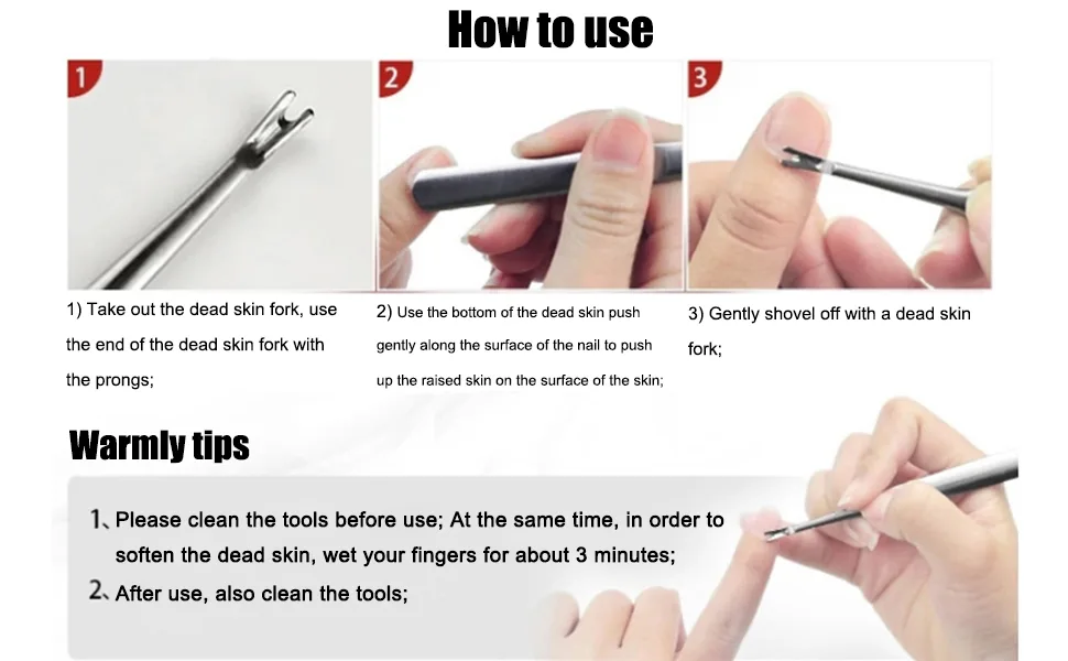 Stainless Steel Cuticle Pusher Trimmer Remover Metal Cuticle Pusher Remover Dead Skin Fork Manicure Pedicure Salon Trimmer Scissors Practical Nail Art Manicure Tool (Silver) - product information 7