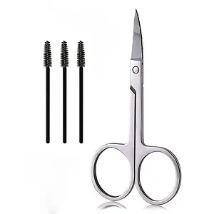 Eyebrow Scissors and Three Eyebrow Brushs, beard and nose trimming scissors eyelash with curved craft stainless steel scissors - scissors