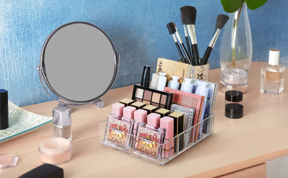 Makeup Organizer for Vanity, Make Up Organizers and Storage for Vanity, 7 Sections Divided Makeup Organizer for Vanity, Clear Plastic Cosmetics organizer for Drawer and Bathroom - bathroom organizer countertope