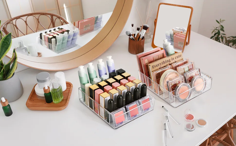 Makeup Organizer for Vanity, Make Up Organizers and Storage for Vanity, 7 Sections Divided Makeup Organizer for Vanity, Clear Plastic Cosmetics organizer for Drawer and Bathroom - makeup organizers and storage
