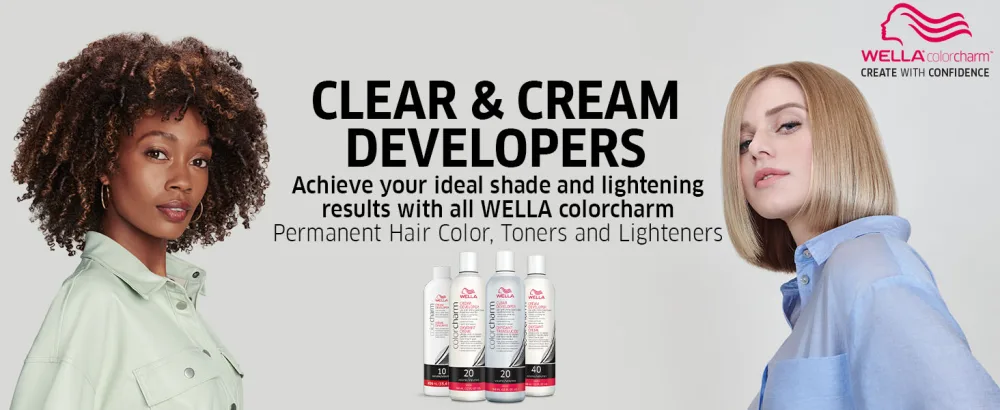 WELLA colorcharm 10 Vol Cream Developer, for Optimal Gray Blending and Rich, Multi-Dimensional End Results, 7.8oz - Clear and Cream Developers