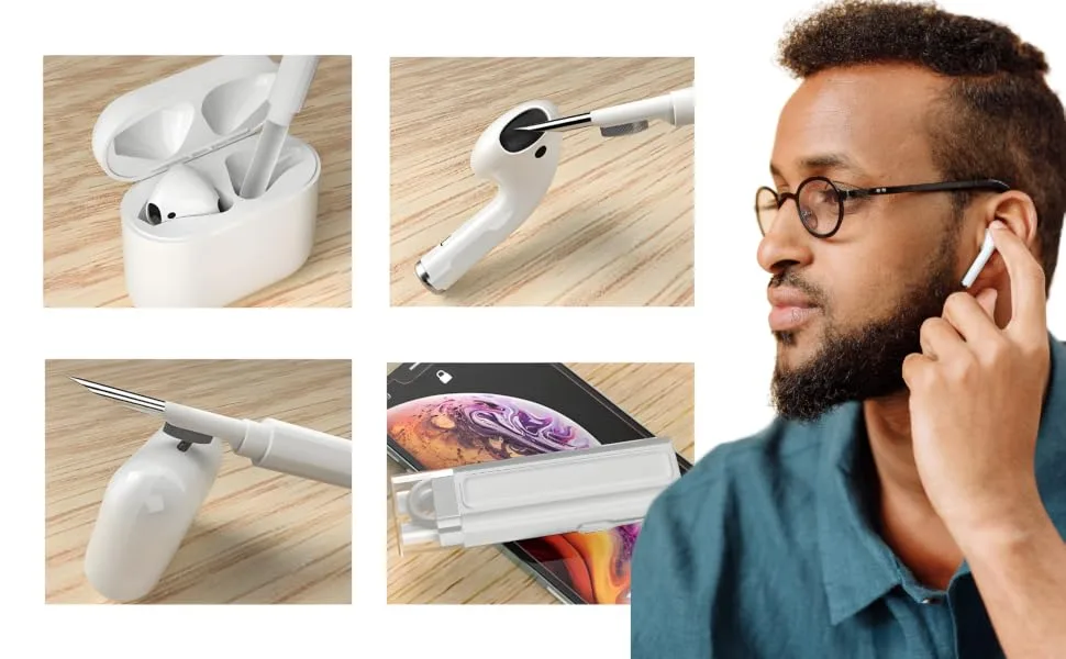 ecomlab kit 5 Multi-Function Cleaning Tools for Airpods, Brush Pen Shape Helpful to Clean cellphones, AirPods, Computers, Earbuds, laptops, Keyboards, Charging Ports, and Other Electronic Devices. 5 IN 1 White - product information 2