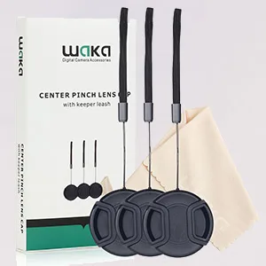 waka Unique Design Lens Cap Bundle, 3 Pcs 55mm Center Pinch Lens Cap and Cap Keeper Leash for Canon Nikon Sony DSLR Camera + Microfiber Cleaning Cloth 55 mm - 3 Pack Lens Cap Bundle with Lens Keeper