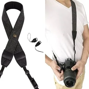WANBY Camera Strap Black Canvas Neck Shoulder Strap with Quick Release Buckles for DSLR SLR - camera strap