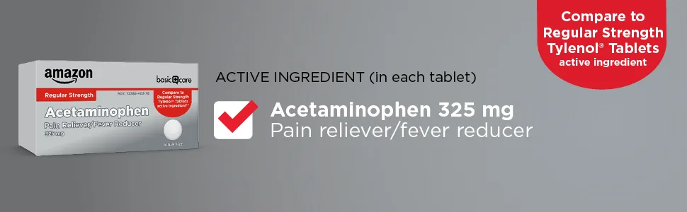 Amazon Basic Care Pain Relief, Acetaminophen Tablets 325 mg, Regular Strength, Pain Reliever and Fever Reducer, 100 Count - Acetaminophen regular strength pain reliever fever reducer 325 mg tablets