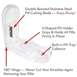 Apex Pill Splitter with Double Beveled Cutting Blade Pill Cutter for Small Pills Large Pills and Tablets Cut Pills in Half Easily, 1 Count - economy pill splitter
