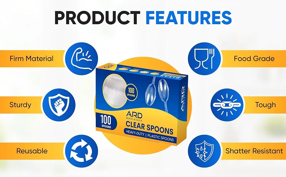 Ard Wholesale 100 Spoons Cutlery Box | Clear Extra Strong Extra Resistant | 100 Count (Spoons) - Ard Wholesale Product Features