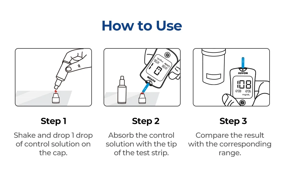 AUVON Blood Control Solution for Glucose Monitor Kit and Test Strips, 2 Pack Level 2 & Level 3 Accurate Diabetes Control Solution for Accuracy Checking (3 ml per Bottle) - control solution