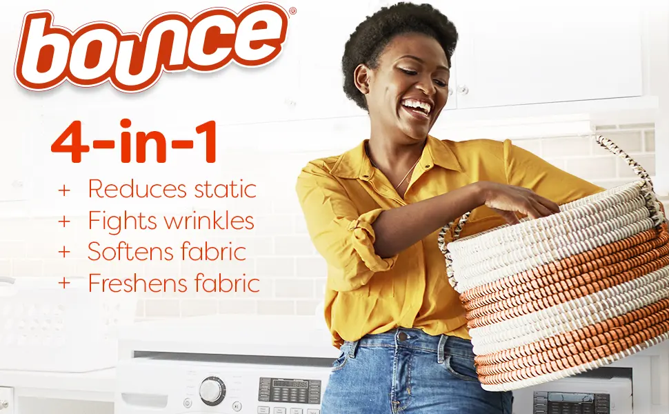 Bounce Outdoor Sheets, Fresh, 105 Count - Bounce 4-in-1 Reduces static, Fights wrinkles, Softens fabric, Freshens fabric
