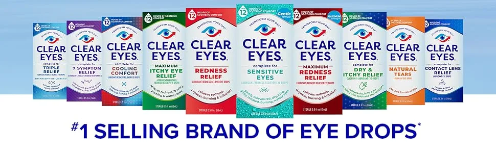Clear Eyes 7 Symptom Relief Eye Drops, 0.5 Fl Oz 7 Symptom Relief 0.5 Ounce - red eyes, itch eye drops, multi-symptom eye drops, contact lens eye drops, natural tear eye drops