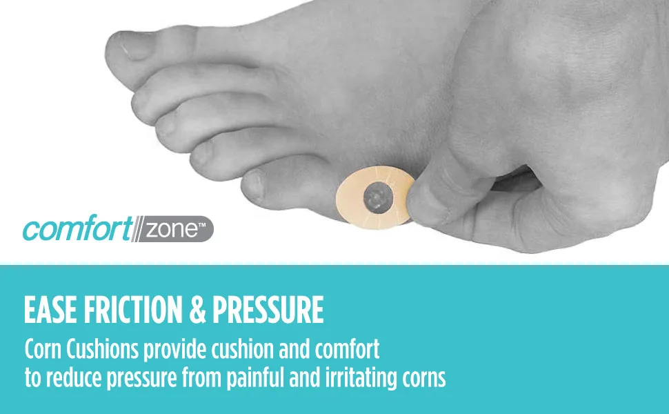 Comfort Zone Corn Cushions, Self-Stick Adhesive Cushions to Pad and Reduce Pressure from Corns, 18 Count - Ease Friction & Pressure
