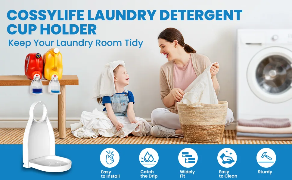 Cossylife Laundry Detergent Cup Holder, Detergent Drip Catcher, Fabric Softener Gadget Cup Holder, Tidy Laundry Room - No More Leaks or Mess for Laundry Room 2 Pack - detergent cup holder