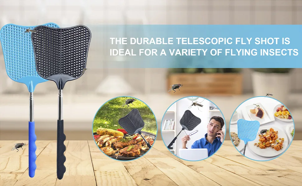 CUNCUI Fly Swatters Heavy Duty Set, with Durable Telescopic Stainless Steel Extendable Handles, for Home, Classroom and Office, 2Pcs, 2 Colors - Fly Swatters