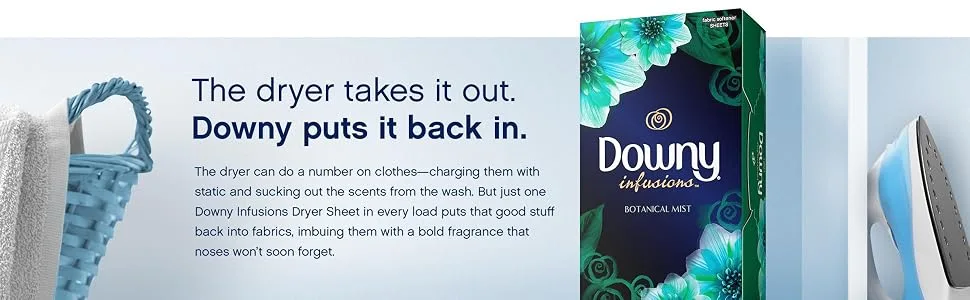 Downy Infusions Dryer Sheets Laundry Fabric Softener, Calm, Lavender & Vanilla Bean, 105 count - Downy, scented, fabric softener, in wash, odor, infusions, scent, dryer sheets, static, freshens,
