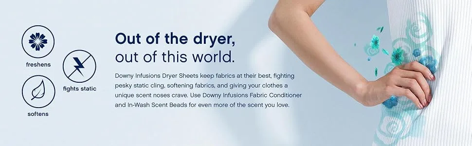 Downy Infusions Dryer Sheets Laundry Fabric Softener, Calm, Lavender & Vanilla Bean, 105 count - Downy, scented, fabric softener, Scent, odor, infusion, freshens, static, softens, in wash, wrinkles