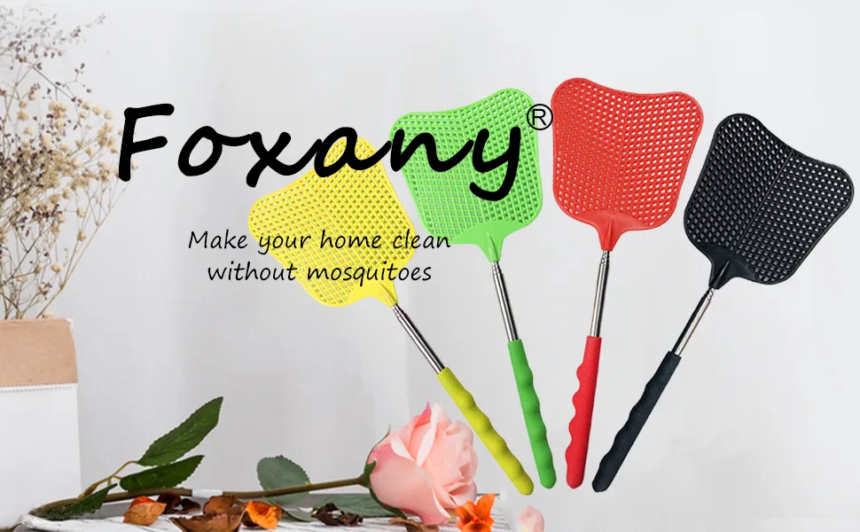 foxany Fly Swatters Extendable, Durable Plastic Fly Swatter Heavy Duty Set, Telescopic Flyswatter with Stainless Steel Handle for Indoor/Outdoor/Office (3 Pack) - fly swatters flyswatter with metal handle fly swatter heavy duty fly swatter plastic extendable