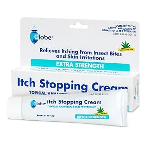 Globe (2 Pack) Extra Strength Itch Stopping Anti-Itch Cream 1.5 Oz with Histamine Blocker, Diphenhydramine HCl Topical Analgesic - Globe Anti Itch Cream 1.5oz