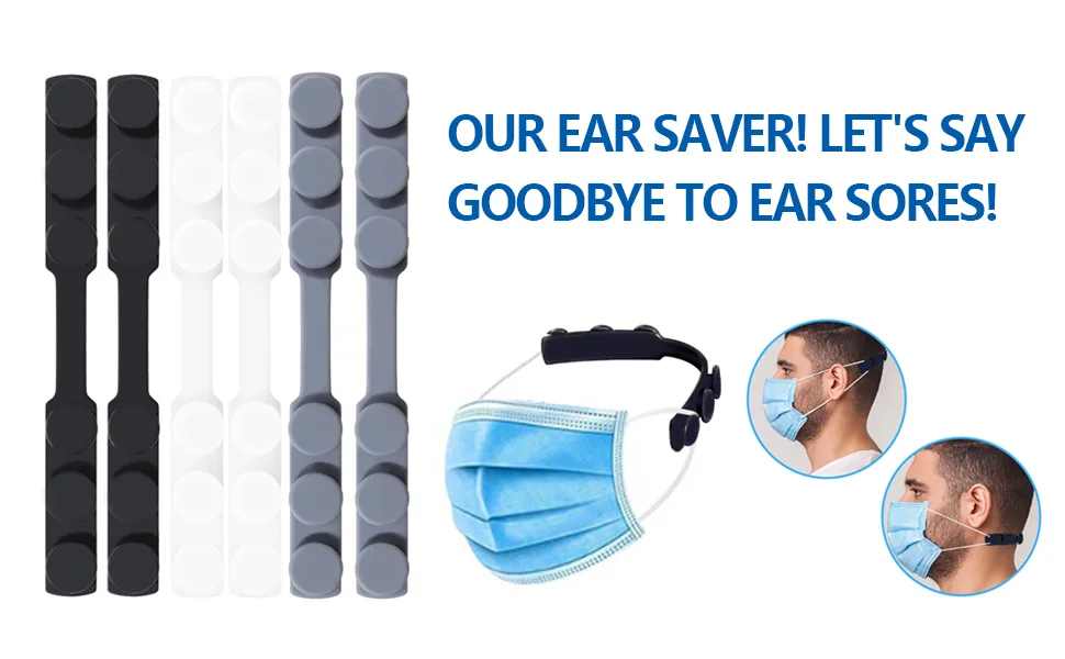 Mask Extender, Silicone Extending Hook Belt Ear Strap Hook Mask Hook, Adjustable Anti-Slip Mask Holder for Relieve Long-time Wearing Ears' Pressure & Pain(6PCS) (Black) - Mask extender