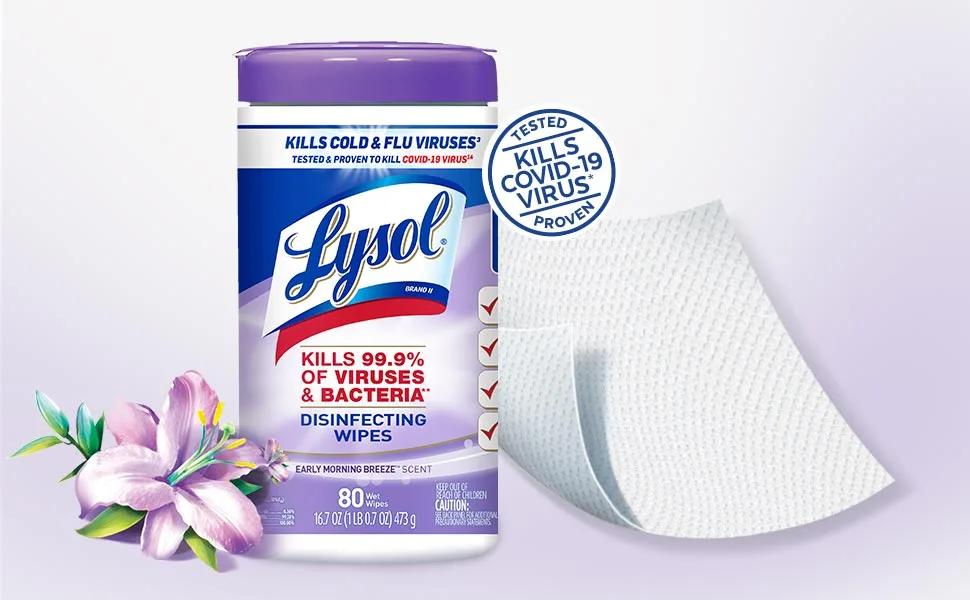 Lysol Disinfectant Wipes, Multi-Surface Antibacterial Cleaning Wipes, For Disinfecting and Cleaning, Early Morning Breeze, 80 Count - Lysol Wipes Early Morning Breeze 80ct