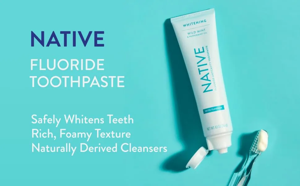 Native Toothpaste Made from Naturally-Derived Cleaners and Simple Ingredients That Safely Whitens Teeth, 4.1 oz, Wild Mint with Fluoride - 1 Count - Native Toothpaste | Natural Teeth Cleaner with or without Fluoride