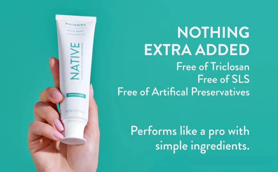 Native Toothpaste Made from Naturally-Derived Cleaners and Simple Ingredients That Safely Whitens Teeth, 4.1 oz, Wild Mint with Fluoride - 1 Count - Native Toothpaste | Natural Teeth Cleaner with or without Fluoride