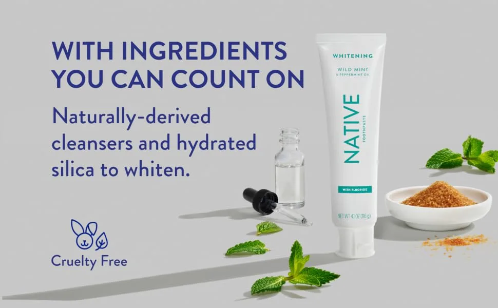 Native Toothpaste Made from Naturally-Derived Cleaners and Simple Ingredients That Safely Whitens Teeth, 4.1 oz, Wild Mint with Fluoride - 1 Count - Native Toothpaste | Natural Teeth Cleaner with or without Fluoride