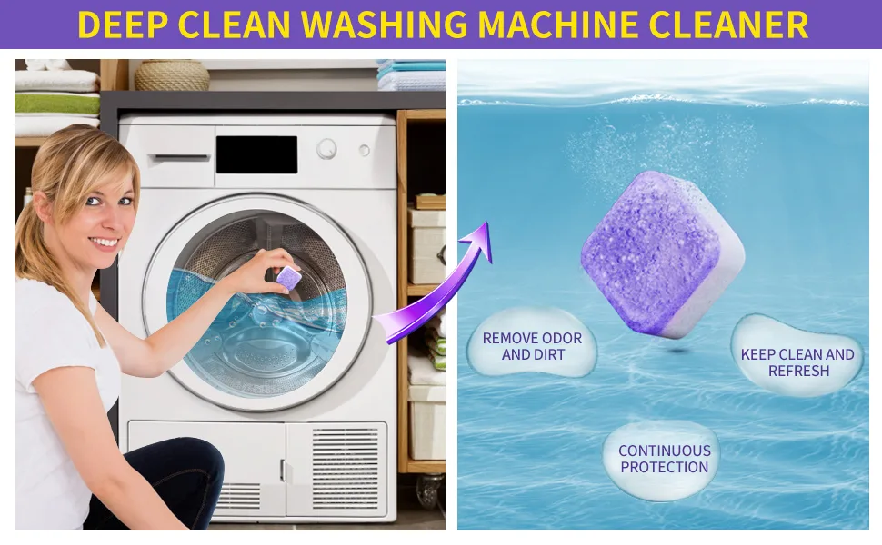 NATRUTH Washing Machine Cleaner Effervescent Tablets With Lavender(15 Packs), Solid Washer Deep Cleaning Tablet, Triple Decontamination Remover with Natural Formula, for Front and Top Load Washers - washing machine cleaner tablets