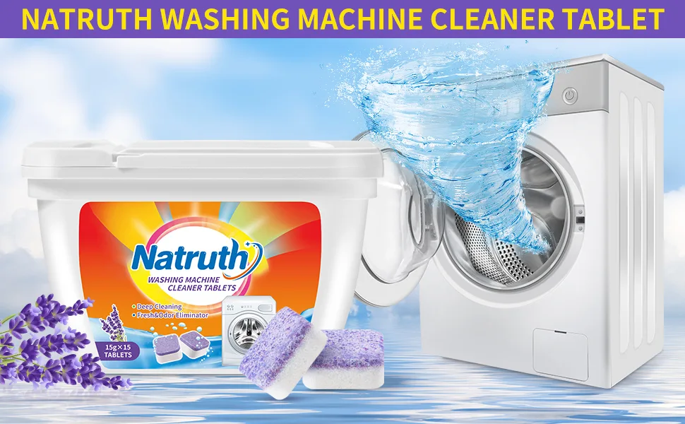 NATRUTH Washing Machine Cleaner Effervescent Tablets With Lavender(15 Packs), Solid Washer Deep Cleaning Tablet, Triple Decontamination Remover with Natural Formula, for Front and Top Load Washers - Washing machine cleaners