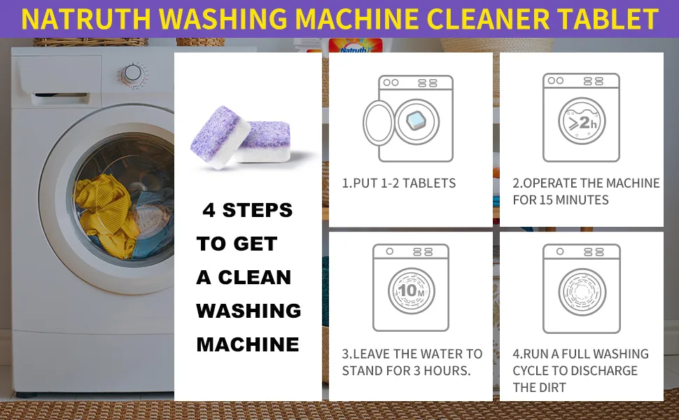 NATRUTH Washing Machine Cleaner Effervescent Tablets With Lavender(15 Packs), Solid Washer Deep Cleaning Tablet, Triple Decontamination Remover with Natural Formula, for Front and Top Load Washers - washing machine tablets