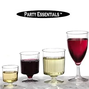 Party Essentials Plastic 1 Piece Wine Glasses, 5-Ounce Stemware, 10-Count, Clear 5 oz Stemware, 10-Count - 1-PC 1PC 1-Piece 1 piece wine