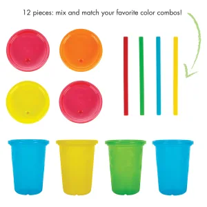 Take & Toss Straw Cups 10 Oz - 4 Pack Neon Rainbow - image