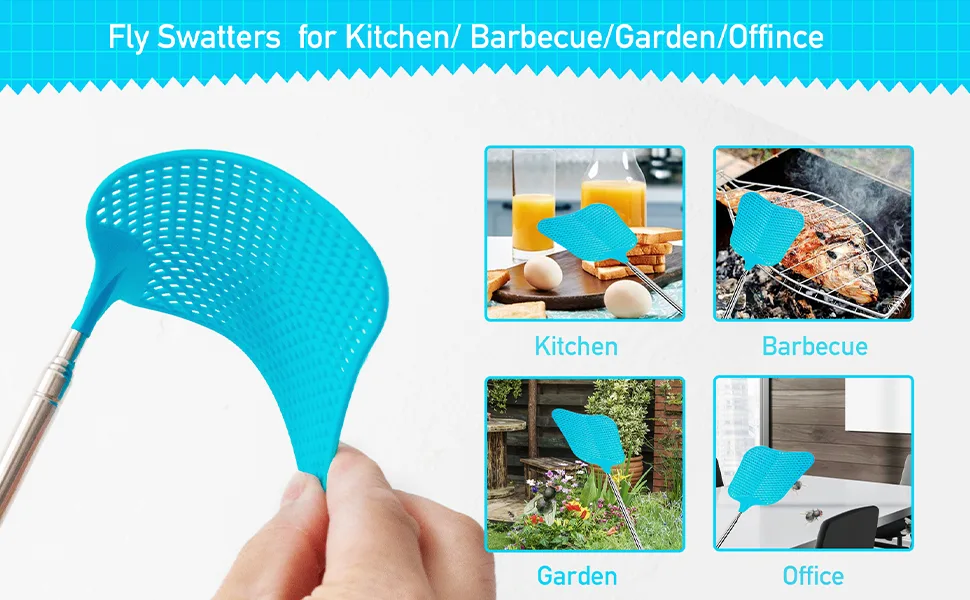 Wapodeai 2 Pack Fly Swatters Heavy Duty Set, Fly Swatter, Telescopic Fly Swatters, Stainless Steel Handle for Flyswatter. (Blue) - Fly Swatter