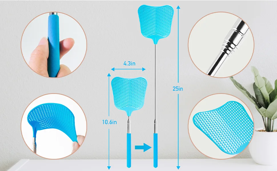 Wapodeai 2 Pack Fly Swatters Heavy Duty Set, Fly Swatter, Telescopic Fly Swatters, Stainless Steel Handle for Flyswatter. (Blue) - Fly Swatter