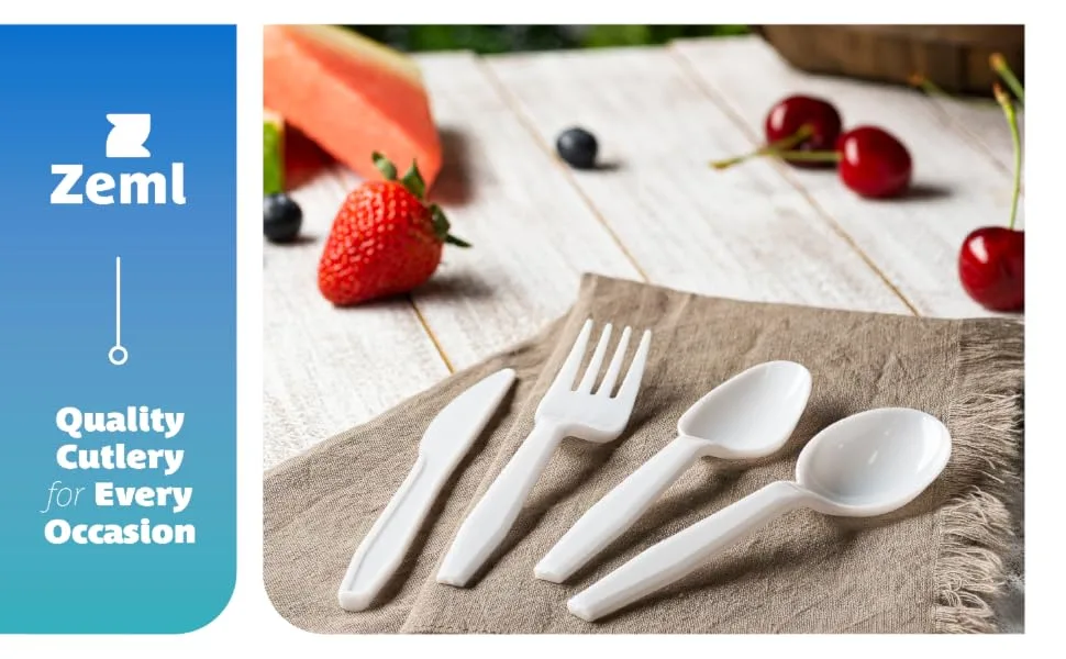 ZEML 50 Medium-Weight Disposable Plastic Forks - Clear - plastic cutlery white silverware forks spoons knives disposable