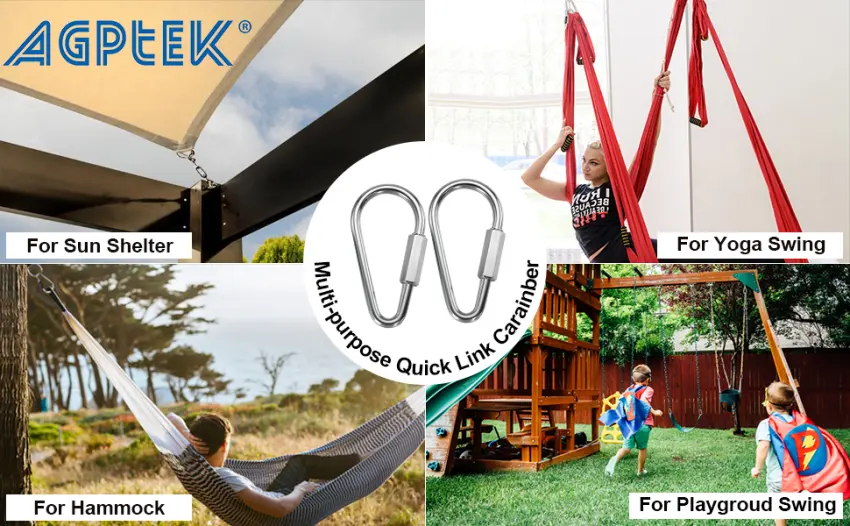 AGPtek 1 Pair Quick Link Snap Hook Carabiner Connector Screw Lock Clip For Swing Play Set - snap hooks swing set snap lock stainless steel carabiner