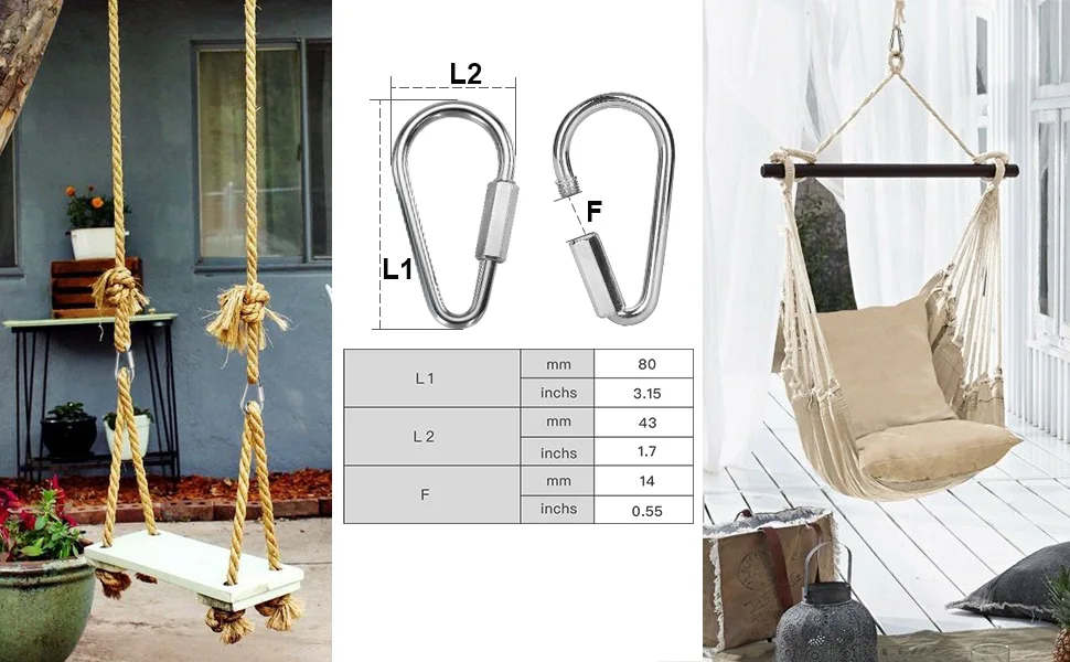 AGPtek 1 Pair Quick Link Snap Hook Carabiner Connector Screw Lock Clip For Swing Play Set - snap hooks swing set snap lock stainless steel carabiner