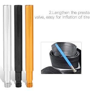 60mm Bicycle Tyre Valve Extender Bike Presta Valve Extender Inner Tyre Valves Accessory 2 Packs black - product information 16