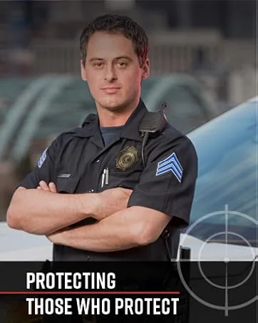 ASP Grip Cap, 1st Generation (T Series) Black - Two police officers. Text reads: Protecting those who protect. Amazon Store Link: N/A